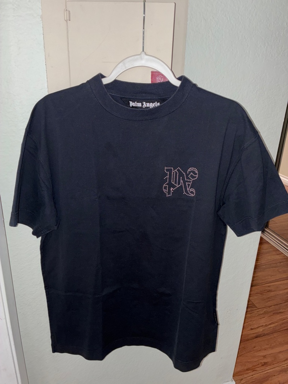 Palm Angels Black Tee with Crystal Monogram